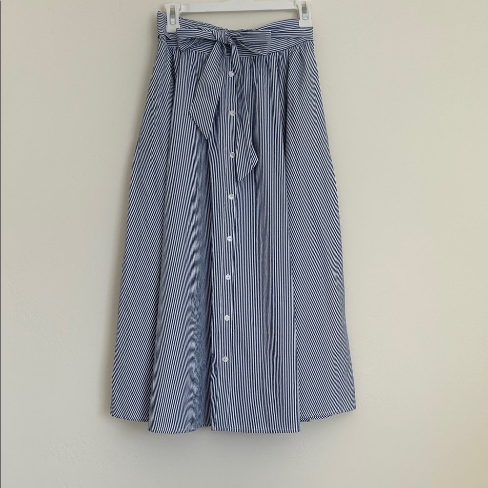 Listicle Navy Striped Midi Skirt